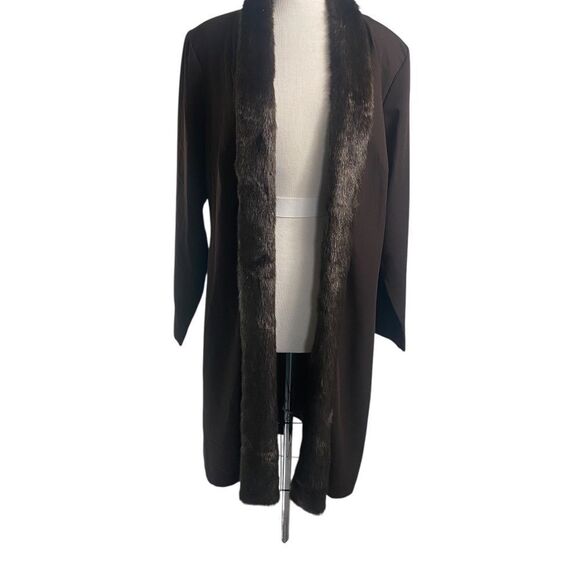 Vtg Anna Maxwells Brown Sheer over coat faux fur collar wedding ,cocktails 18W - Picture 6 of 8